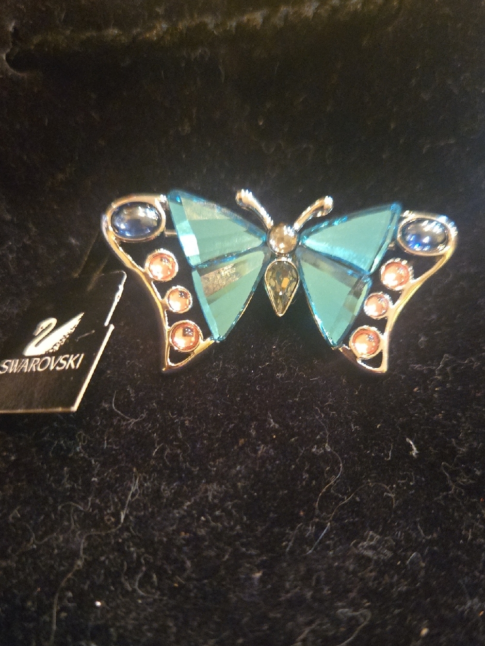 Swarovski Turquoise and Pink Crystal Butterfly Brooch